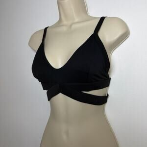 PcheeBum Pchee Cross Back Black Sports Bra Crossover Strappy Crop Top Size S